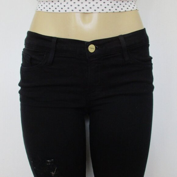 FRAME Denim Black Jeans Size 27 Skinny Distressed - Picture 3 of 13